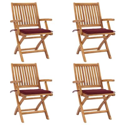 Tuinstoelen 4 st inklapbaar met kussens massief teakhout