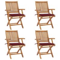 Tuinstoelen 4 st inklapbaar met kussens massief teakhout - thumbnail