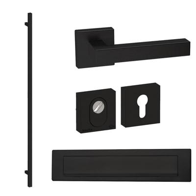 Hardbrass Voordeurset vierkant met Toronto XL-greep 1900mm SKG3 met kerntrekbeveiliging - zwart