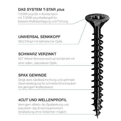 SPAX 1191040400503 Houtschroef 4 mm 50 mm T-STAR plus Staal Zwart BLAX 200 stuk(s) SPAX 1191040400503 Houtschroef 4 mm 50 mm T-STAR plus Staal Zwart BLAX 200 stuk(s)