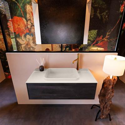 Badkamermeubelset Mondiaz Erin 100 cm met 1 Lade met RIDGE Wastafel Midden Linen met 1 kraangat Greeploos Mat Dark Brown Badkamermeubelset Mondiaz Erin 100 cm met 1 Lade met RIDGE Wastafel Midden Linen met 1 kraangat Greeploos Mat Dark Brown