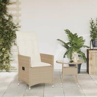 Tuinstoel verstelbaar met kussens poly rattan beige - thumbnail