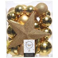 Decoris kerstballen Plastic mix+piek 33st licht goud - thumbnail
