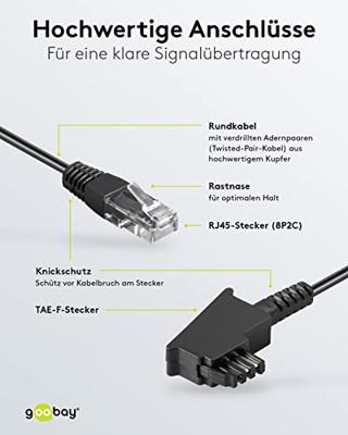 Goobay 51233 routerkabel, aansluitkabel voor DSL / ADSL / VDSL, TAE-F-stekker op RJ45-stekker (8P2C), zwart, 3m, 3 meter