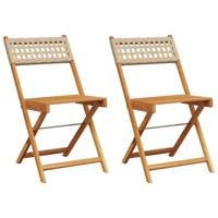 Bistrostoelen 2 st massief acaciahout en poly rattan beige - thumbnail