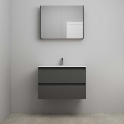 On-Line Badkamermeubelset - 80 cm - Voorgemonteerd - Acryl Wastafel - 1 Kraangat - Spiegelkast - Mat Antraciet