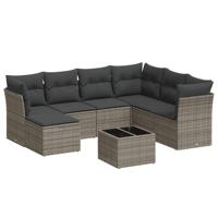 8-delige Loungeset met kussens poly rattan grijs - thumbnail