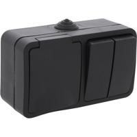 Q-LINK - Wandcontactdoos - Opbouw - 1-voudig Stopcontact - Dubbel Serieschakelaar - Spatwaterdicht IP54 - Randaarde - Kinderbeveiliging - Mat Zwart - thumbnail