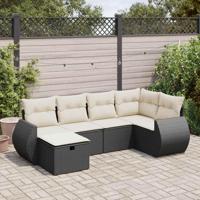 6-delige Loungeset met kussens poly rattan zwart - thumbnail