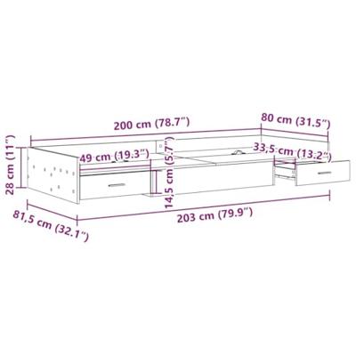 Opbergbedframe met hoofdeinde Grijs Sonoma 80 x 200 cm Bewerkt hout