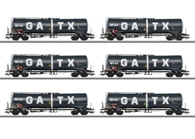 Märklin 47546 H0 6-delige set ketelwagens Zans van de GATX Märklin 47546 H0 6-delige set ketelwagens Zans van de GATX