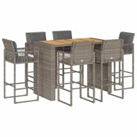 7-delige Tuinbarset met kussens poly rattan acacia grijs - thumbnail