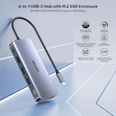 UNITEK ACTIEVE HUB USB-C 10GBPS, M.2, HDMI, PD 100W