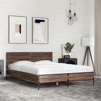 Bedframe bewerkt hout metaal bruin eikenkleur 140x190 cm - thumbnail