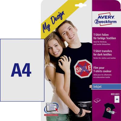 Avery-Zweckform My Design T-Shirt MD1003 Inkjet-textielfolie DIN A4 Voor gekleurd textiel, Geoptimaliseerd voor inkjet 4 vellen Avery-Zweckform My Design T-Shirt MD1003 Inkjet-textielfolie DIN A4 Voor gekleurd textiel, Geoptimaliseerd voor inkjet 4 vellen
