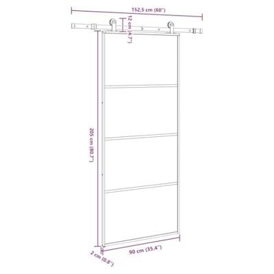 Schuifdeur met beslag 90x205 cm ESG-glas en aluminium - thumbnail