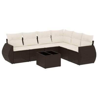 6-delige Loungeset met kussens poly rattan bruin