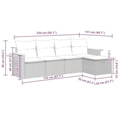 5-delige Loungeset met kussens poly rattan beige