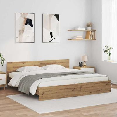 Bedframe met hoofdeinde Artisan Eiken 200 x 200 cm Bewerkt hout