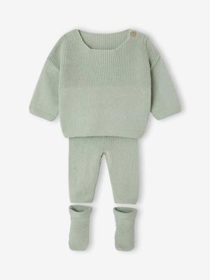Babyset voor babyjongens, 3-delig, gebreid saliegroen