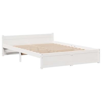 Bedframe met hoofdbord massief grenenhout wit 135x190 cm