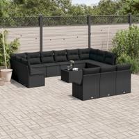 13-delige Loungeset met kussens poly rattan zwart - thumbnail