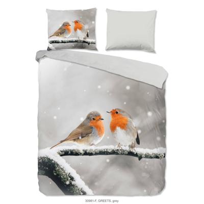 Good Morning Dekbedovertrek "roodborst vogels in de sneeuw" - Grijs - (140x200/220 cm) - Katoen Flanel