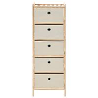 Opbergmeubel met 5 stoffen manden cederhout beige - thumbnail