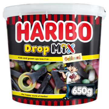 Haribo snoepgoed, emmer van 650 g, dropmix gekleurd