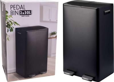 Excellent Houseware Pedaalemmer 2x 30L Mat Zwart