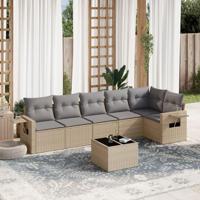 7-delige Loungeset met kussens poly rattan beige - thumbnail