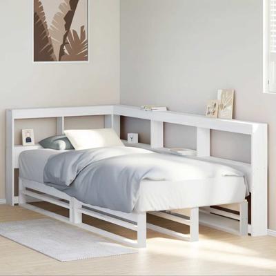 Bed met boekenkast zonder matras grenenhout wit 200x200 cm - thumbnail