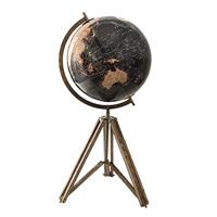 Clayre & Eef Wereldbol 31x31x67 cm Zwart Hout Metaal Globe - thumbnail