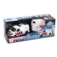 Kids Globe Traffic pull back Volkswagen Transporter politie met paardentrailer - thumbnail