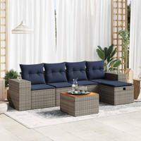 6-delige Loungeset met kussens poly rattan grijs - thumbnail