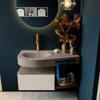 MONDIAZ RIVA 100cm badmeubel onderkast / planchet kleur Linen met 1 lade. Wastafel DULCET links 1 kraangat kleur Smoke. - thumbnail