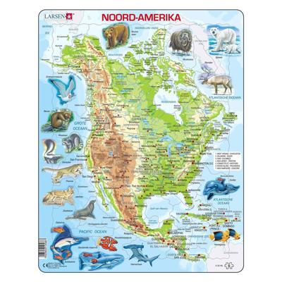 Selecta Larsen legpuzzel kaart noord amerika geografisch met dieren, 66st. Selecta Larsen legpuzzel kaart noord amerika geografisch met dieren, 66st.
