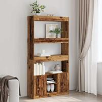 Hoge kast 92x33x180 cm bewerkt hout oud houtkleurig - thumbnail
