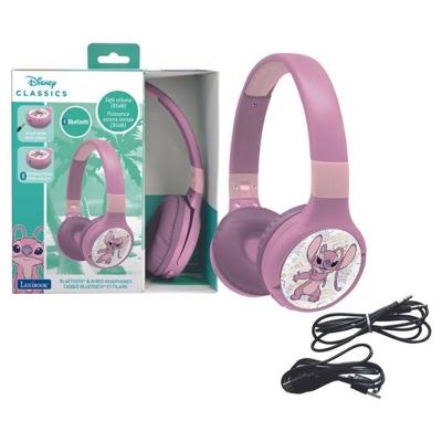 Lexibook, Disney Stitch, Angel - Auriculares 2 en 1 con Cable y Bluetooth con micrófono y Botones de Control, Plegables y Ajustables, batería de Larga duración, Rosa, HPBT010D1