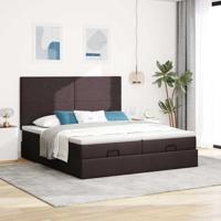 Ottoman bed met matrassen en LED's 180x200cm stof donkerbruin - thumbnail