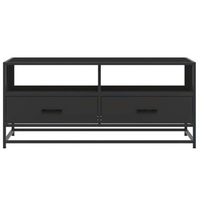 Salontafel 100x50x45 cm bewerkt hout en metaal zwart Salontafel 100x50x45 cm bewerkt hout en metaal zwart