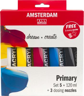 Bruynzeel Amsterdam standard series acrylverf primaire set 120ml, 5dlg. + 3 doseertuiten