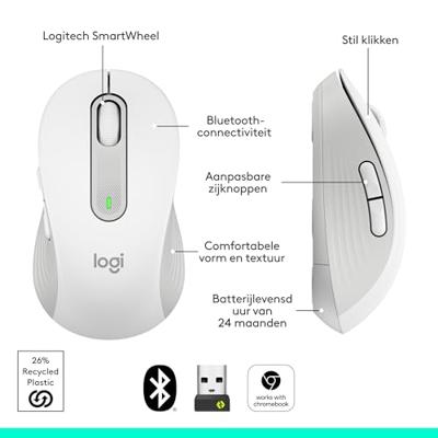 Logitech Signature M650 Muis Radiografisch, Bluetooth Maat: M Optisch Wit 5 Toetsen 4000 dpi - thumbnail