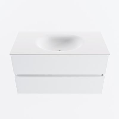 MONDIAZ VICA 90cm badmeubel onderkast Talc 2 lades. Wastafel MOON midden 1 kraangat, kleur Talc.