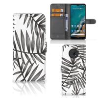 Nokia G50 Hoesje Leaves Grey | Portemonnee hoesje - thumbnail