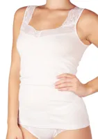 Dames hemd kant / Singlet Lace - 32291 - Kanten vrouwen onderhemd - Brede bandjes - Biologisch katoen - XXL - Wit - XXL - XXL - XXL - XXL - XXL - thumbnail