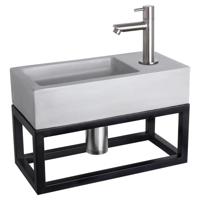 Differnz Ravo fonteinset beton lichtgrijs kraan recht mat chroom 38.5 x 18.5 x 9 cm met handdoekrek - thumbnail