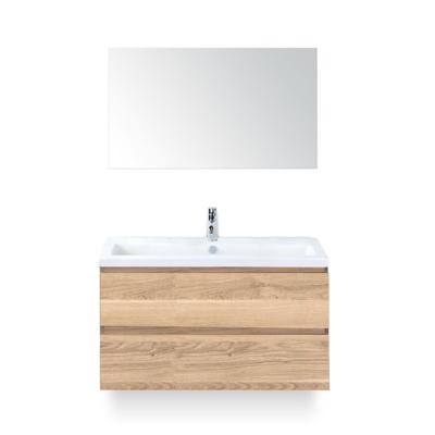 Vogue Badmeubelset 100 cm - Greeplijst in kleur - Grey Oak - Keramische Wastafel Wit 1 kraangat - met Spiegel
