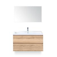 Vogue Badmeubelset 100 cm - Greeplijst in kleur - Grey Oak - Keramische Wastafel Wit 1 kraangat - met Spiegel - thumbnail