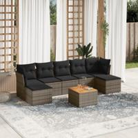 8-delige Loungeset met kussens poly rattan grijs - thumbnail